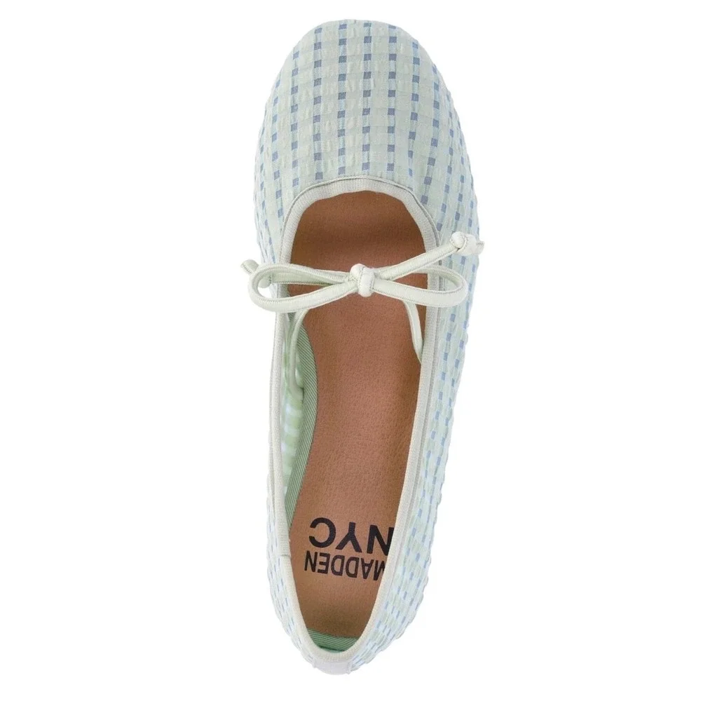 Madden NYC Girls Gingham Mesh Ballet Flats Green Slip On Shoes Size 2 NEW